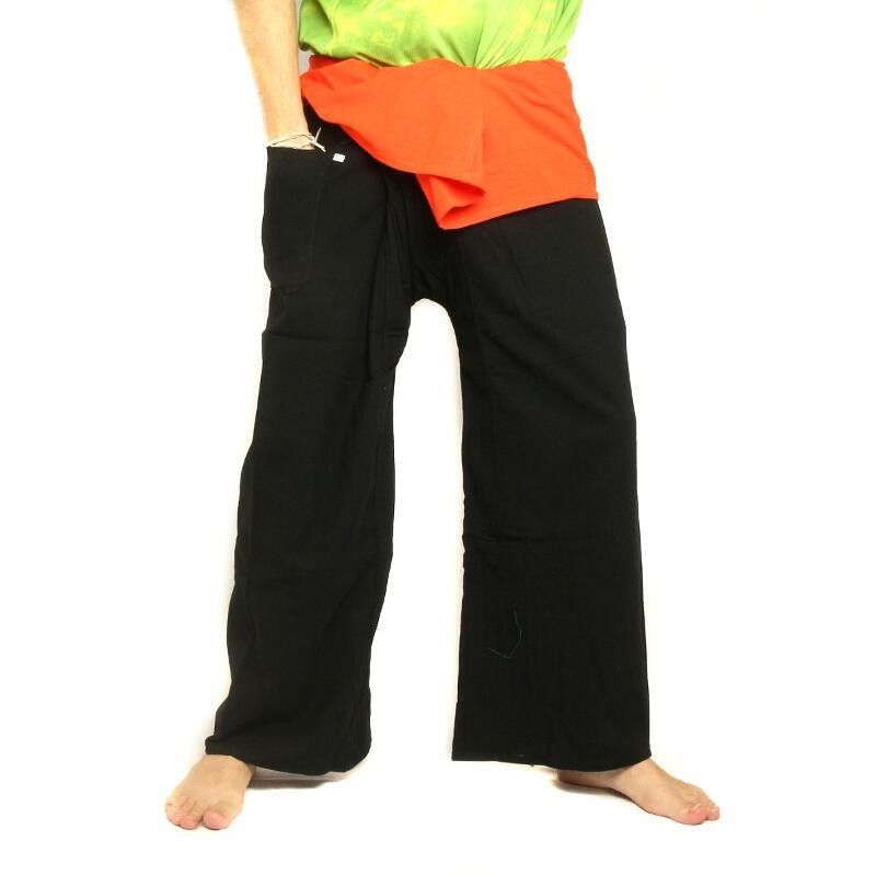Pantalones de pescador tailandeses extra largos - bicolor negro naranja - algodón