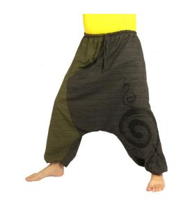 harem pants two-coloured green anthracite printed with spiral
