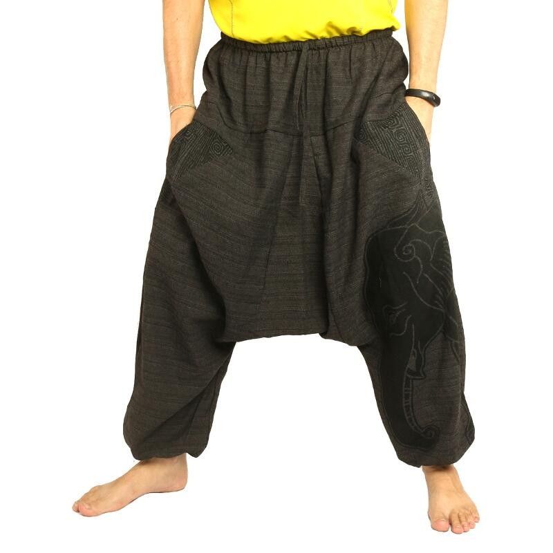 Aladdin Pants elephant head print - black