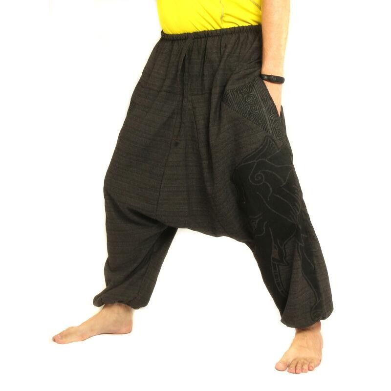 Aladdin Pants elephant head print - black