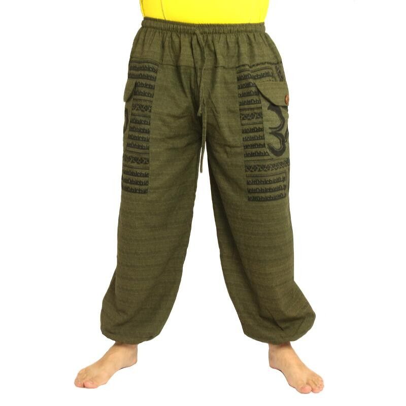 Pantalones de harén de Goa Om de corte alto verde