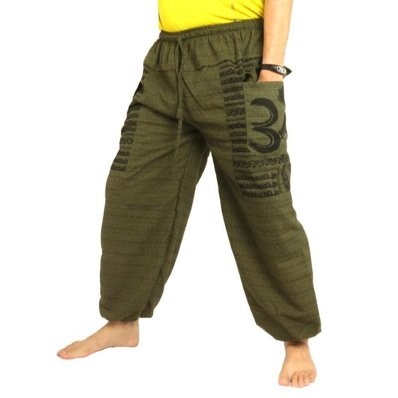 Pantalones de harén de Goa Om de corte alto verde