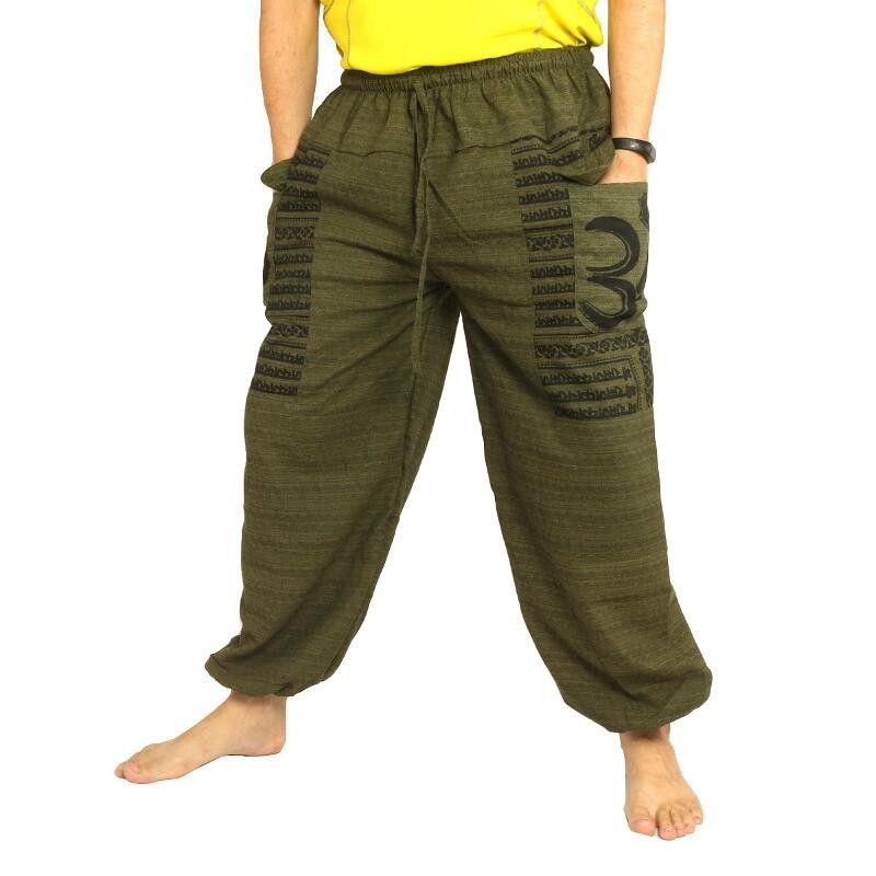 Pantalones de harén de Goa Om de corte alto verde