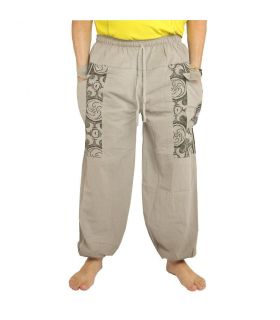 Pantalon Thai en coton gris - Imprimer Ethno