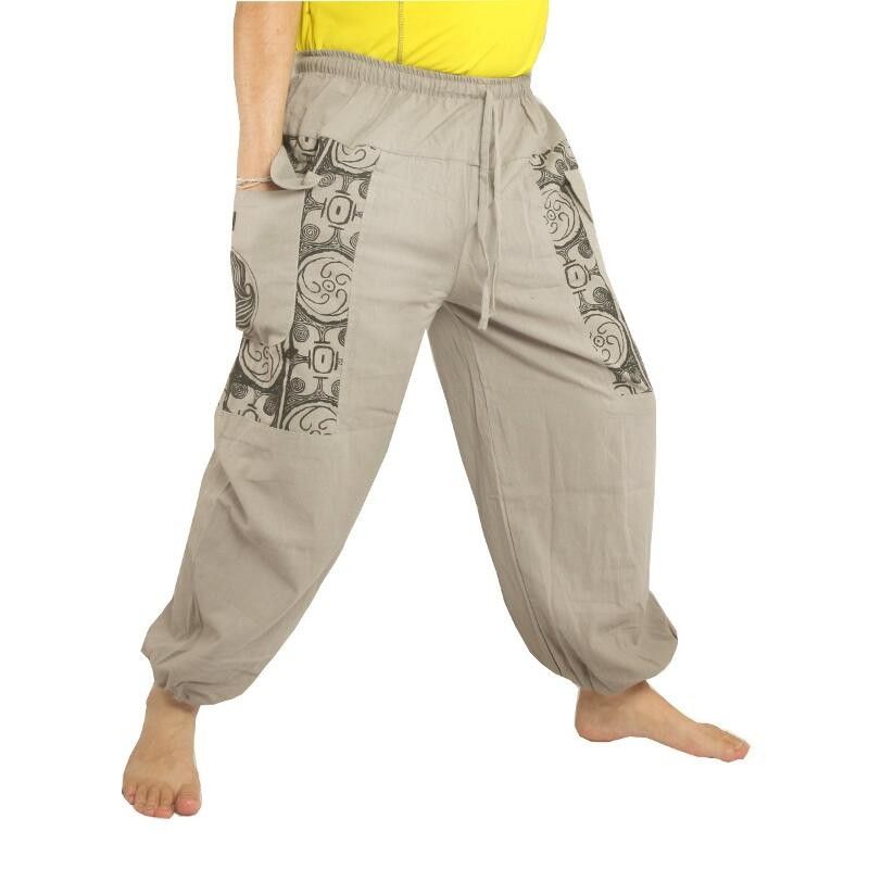 Thai trousers gray cotton - Ethnoprint