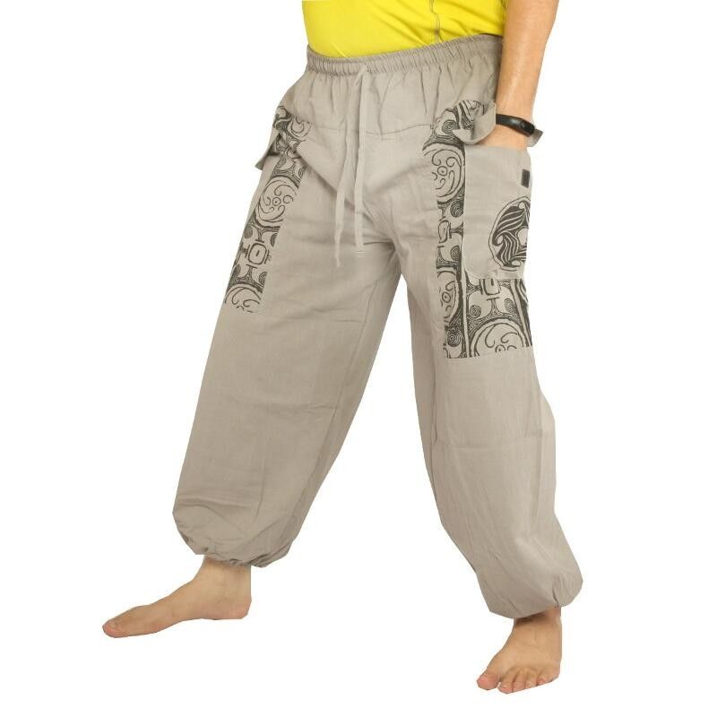 Thai trousers gray cotton - Ethnoprint