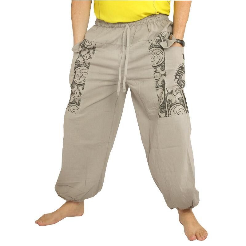 Thai trousers gray cotton - Ethnoprint