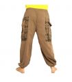 Thai Hose dunkles khaki Baumwolle - Ethno Druck