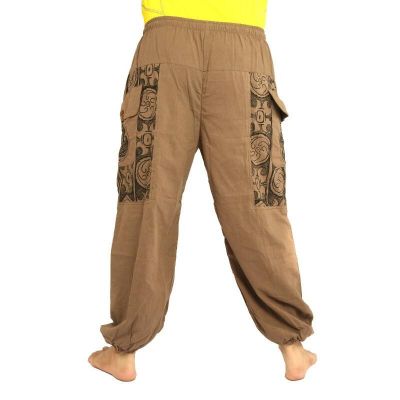 Thai Hose dunkles khaki Baumwolle - Ethno Druck