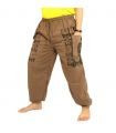 Pantalon thaïlandais en coton kaki foncé - imprimé ethnique