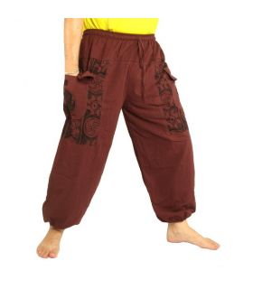 pantalones de algodón de color marrón oscuro Thai - presión de Ethno