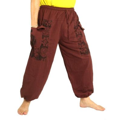 Thai Hose dunkel braun Baumwolle - Ethno Druck