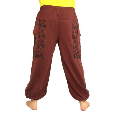 Pantalon thaïlandais en coton brun foncé - imprimé ethnique