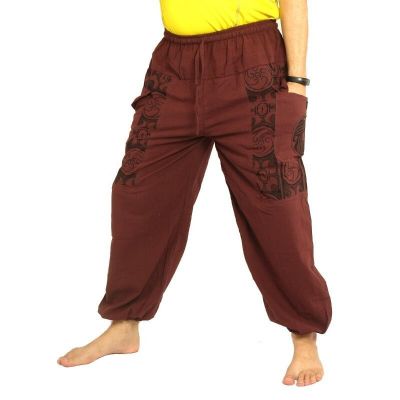 Pantalon thaïlandais en coton brun foncé - imprimé ethnique