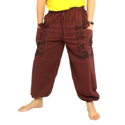 Thai Hose dunkel braun Baumwolle - Ethno Druck