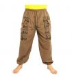 Thai Hose dunkles khaki Baumwolle - Ethno Druck