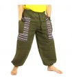 Pantalon thaïlandais cotonmix avec application de tissu vert olive