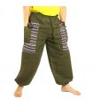Thai Hose Cottonmix mit Stoff Applikation oliv grün