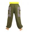 Thai Hose Cottonmix mit Stoff Applikation oliv grün
