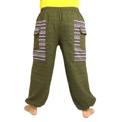 Thai Hose Cottonmix mit Stoff Applikation oliv grün