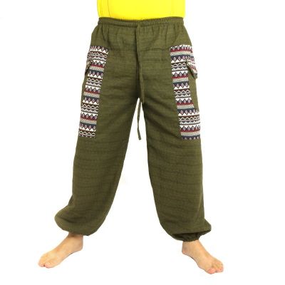 Thai Hose Cottonmix mit Stoff Applikation oliv grün