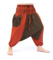 Harem Pants Meditation Pants - Om Dharmachakra Feet Buddhas brown orange