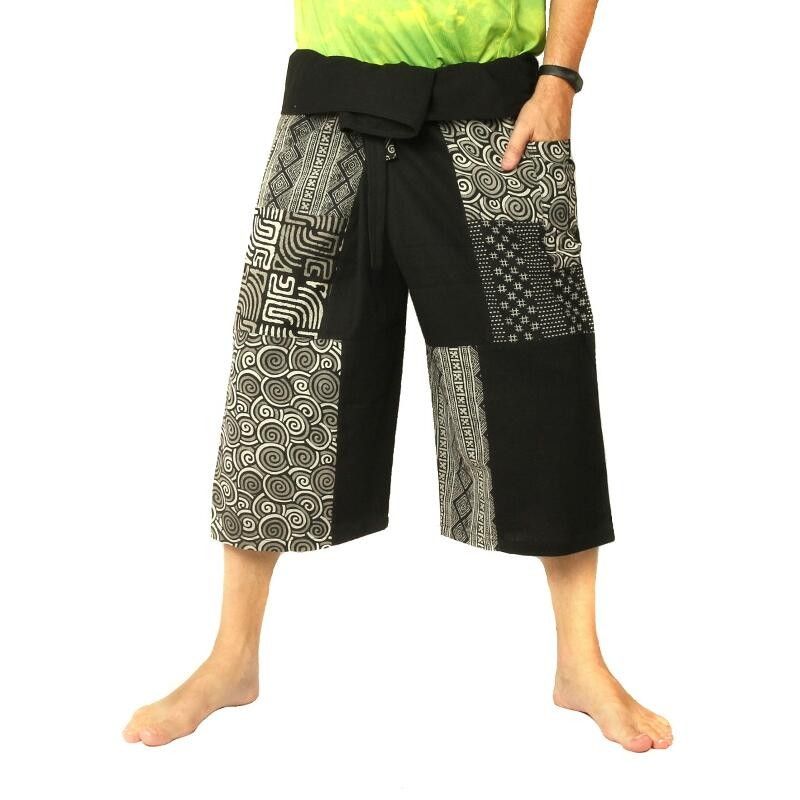 Short Thai fisherman pants patchwork shorts black