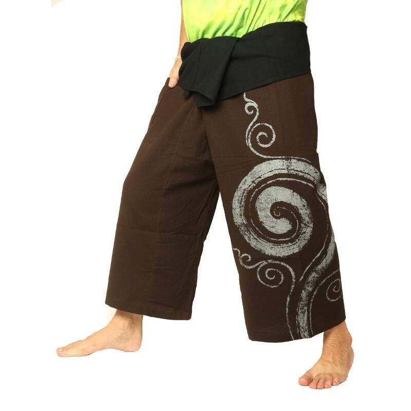 Pantalon de pêcheur thaïlandais - avec impression en spirale marron