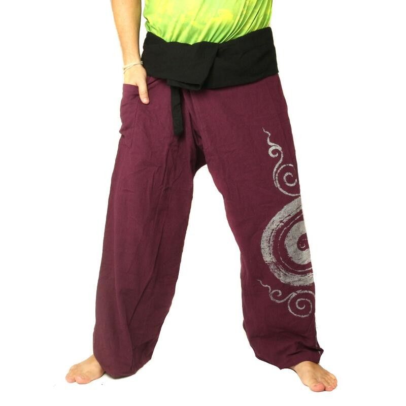 Thai Fischerhose  extra lang - violett mit Spiral Aufdruck- Baumwolle