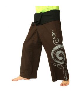 Thai Fisherman Pants extra long - brown with spiral print cotton