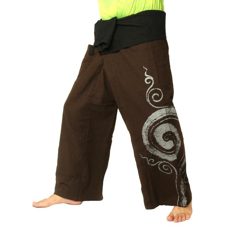 Thai Fisherman Pants extra lang - braun mit Spiral Aufdruck- Baumwolle