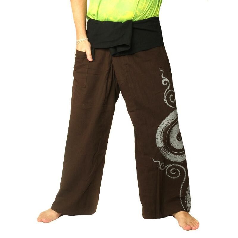 Thai Fisherman Pants extra long - brown with spiral print cotton