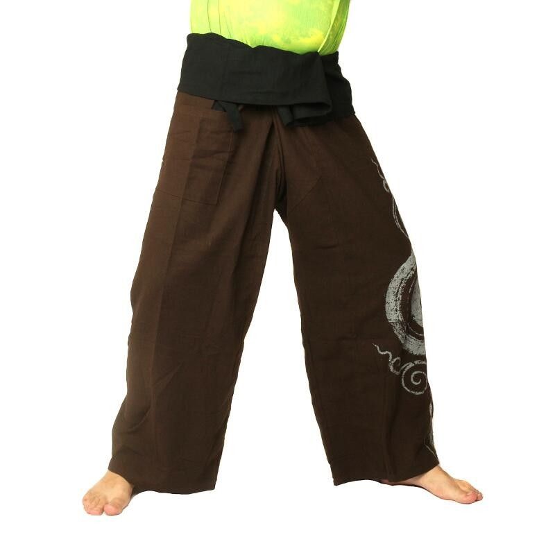 Thai Fisherman Pants extra long - brown with spiral print cotton