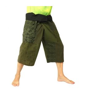 Pantalones cortos de pescador tailandés pantalones cortos de retazos verde oliva