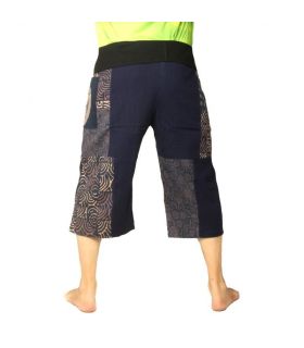 Pantalon de pêcheur thaïlandais patchwork shorts bleu