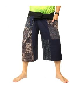 Thai fisherman pants patchwork shorts blue