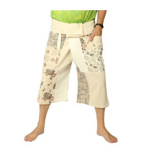 Pantalon de pêcheur thaïlandais patchwork shorts crème