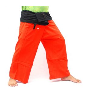 Pantalones Thai Wrap - bicolor - naranja negro Fairtrade
