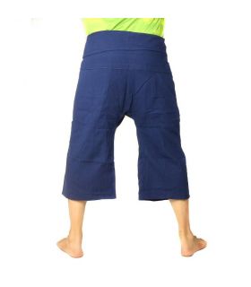 Pantalones cortos de pescador tailandés de algodón pesado - azul oscuro