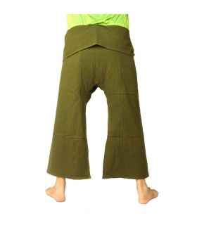 Pantalones de pescador tailandeses de algodón grueso - verde oliva comercio justo