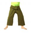 Pantalones de pescador tailandés de algodón pesado - verde oliva comercio justo