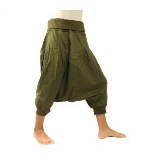 Pantalon 3/4 harem - Pisett olive avec 2 poches arrière