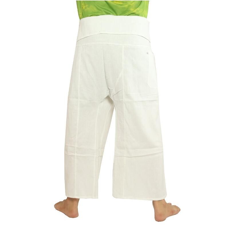 Pantalones de pescador tailandés de algodón pesado - blanco Fairtrade