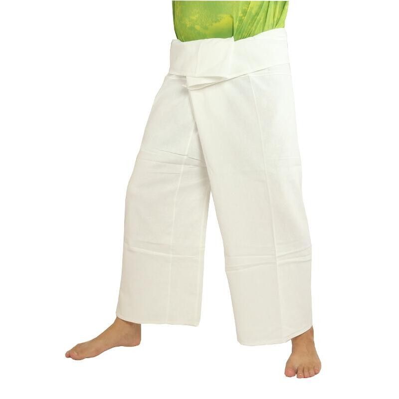 Pantalon de pêcheur thaïlandais en coton lourd - blanc Fairtrade