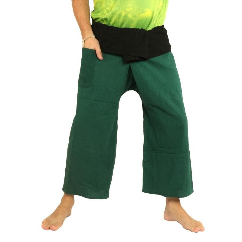 Pantalones Thai Wrap - bicolor - verde negro Fairtrade