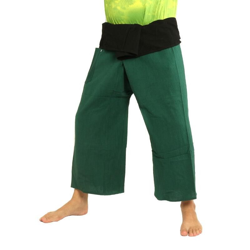 Pantalones Thai Wrap - bicolor - verde negro Fairtrade