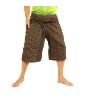 3/5 style thaïlandais pantalon de pêcheur - coton Brown-