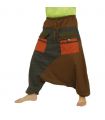 harem pants two-tone with big pockets and drawstring brown black cotton
