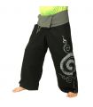 Thai fisherman pants extra long - black with spiral print - cotton