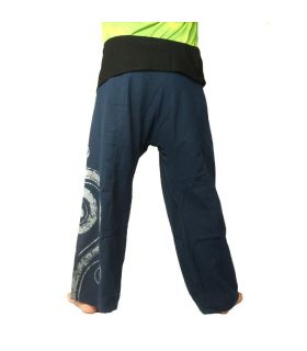 Pantalones pescador tailandés extralargas - azul oscuro con espiral como el algodón de impresión